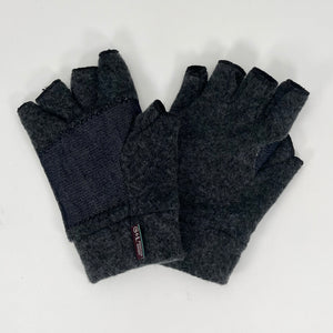 Charcoal Nomad Fingerless Gloves front and back view made from recycled cotton