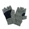 Grey Marl fingerless gloves with denim palm on a white background