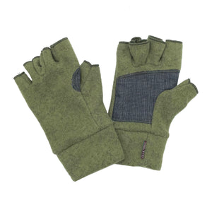 Kale Nomad Fingerless Gloves front and back view made from recycled cotton