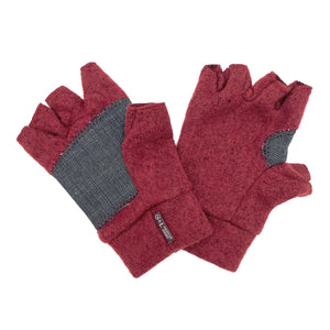 Marsala Nomad Fingerless Gloves front and back view made from recycled cotton
