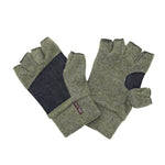 Sage colored Nomad Fingerless Gloves front and back view made from recycled cotton