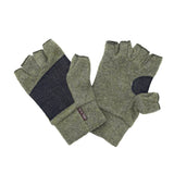 Sage colored Nomad Fingerless Gloves front and back view made from recycled cotton