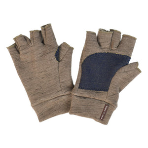 Brown Nomad Fingerless Gloves front and back view – recycled polar fleece for men and women.