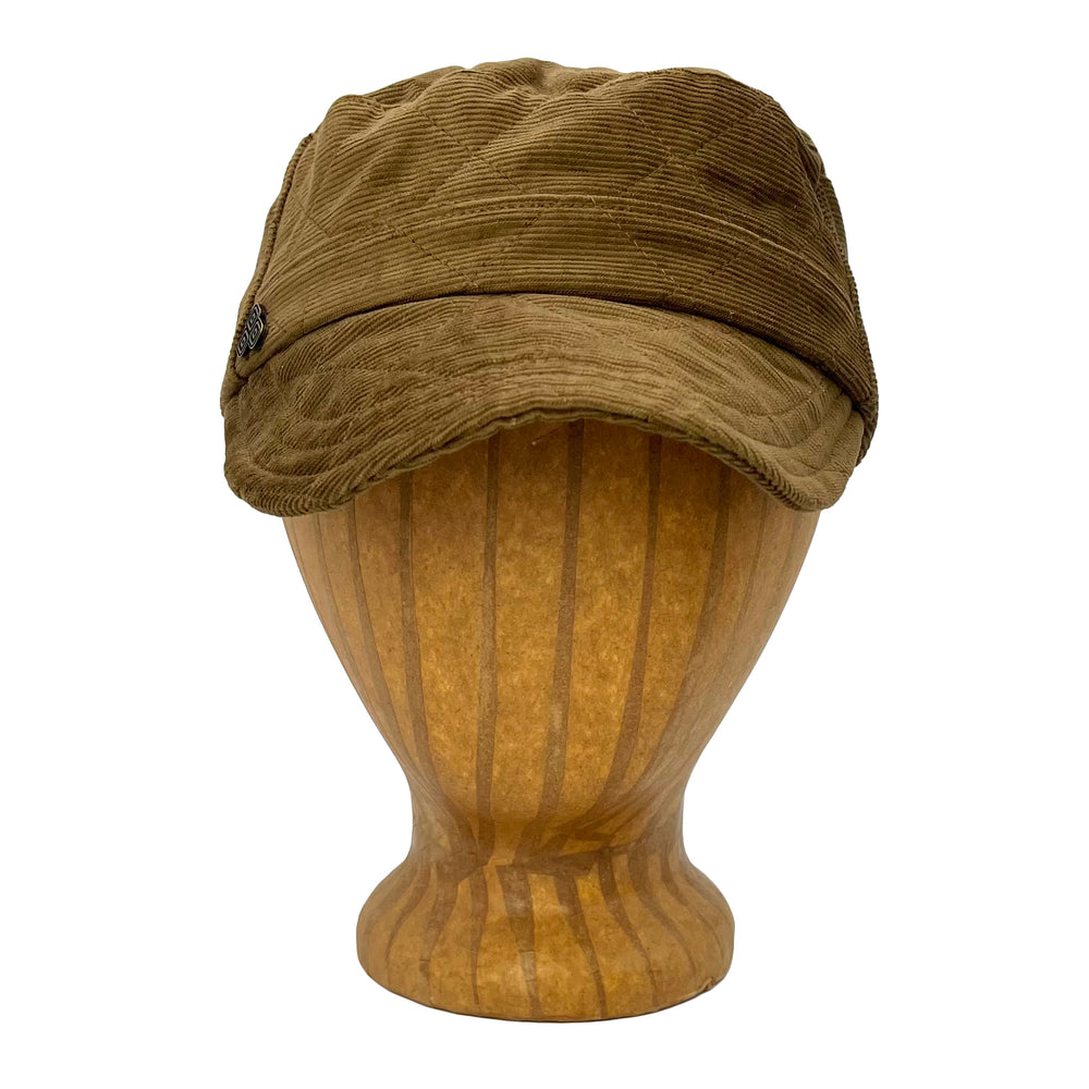 OM Soft Cap crosshatch yellow umbra color front angle view – OM hat with soft brim and seam detail