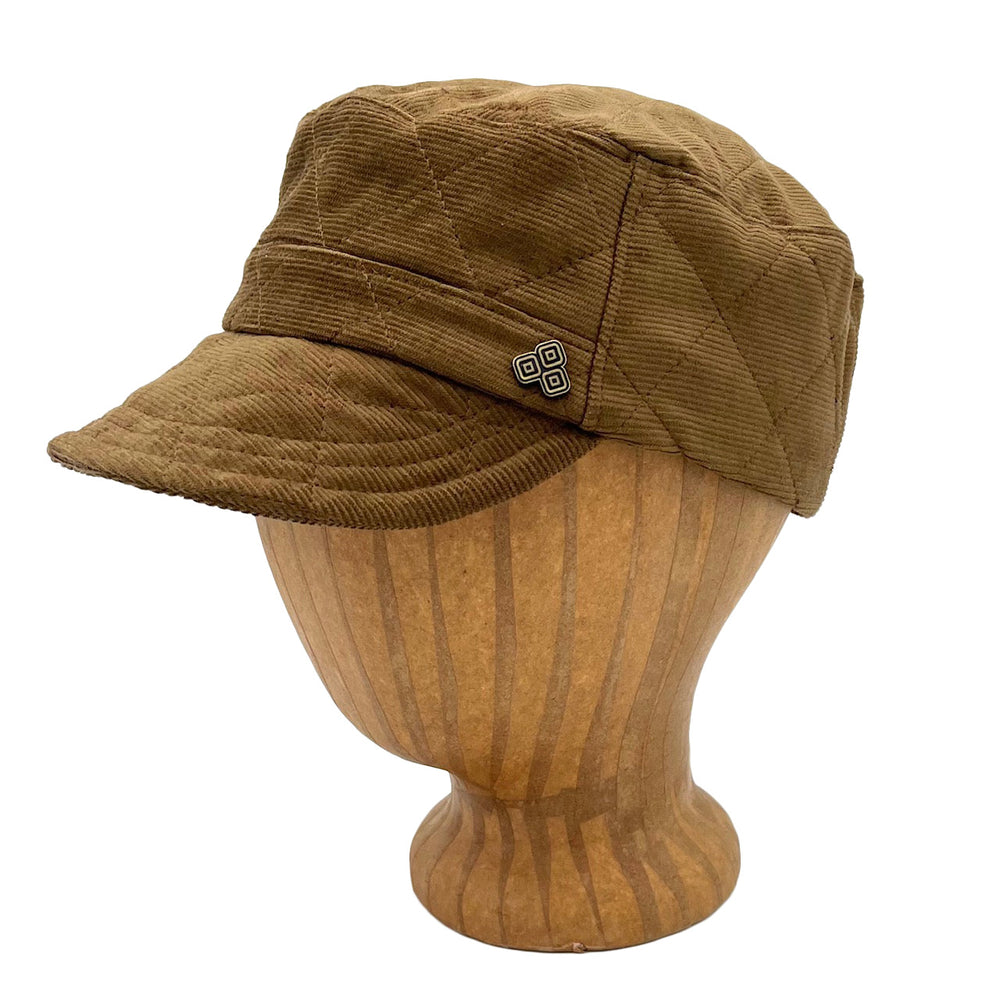 OM Soft Cap crosshatch yellow umbra color profile angle view – OM hat with soft brim and seam detail