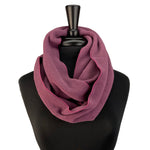 Polar Loop Scarf in plum wine color on mannequin, front view made with recycled Polartec fleece