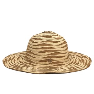 Quito Sun Hat – profile view of Wheat color, eco-friendly Toyo straw hat with ribbon trim