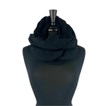 Raina Infinity Loop Scarf, Ebony Color, front view on mannequin– upcycled knit scarf for men and women