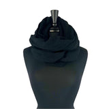 Raina Infinity Loop Scarf, Ebony Color, front view on mannequin– upcycled knit scarf for men and women