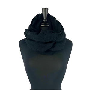 Raina Infinity Loop Scarf, Ebony Color, front view on mannequin– upcycled knit scarf for men and women