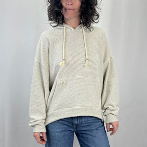 Sea Breeze Hoodie in French Linen – front view of female model in eco-friendly women's hoodie