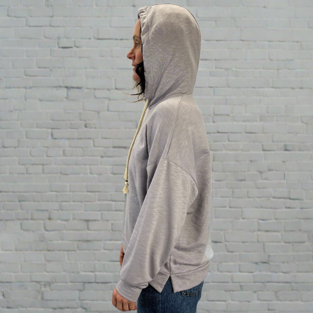 
                
                    Load image into Gallery viewer, Sea Breeze Lilac Hoodie profile – eco-friendly hoodie with contrast lined hood
                
            