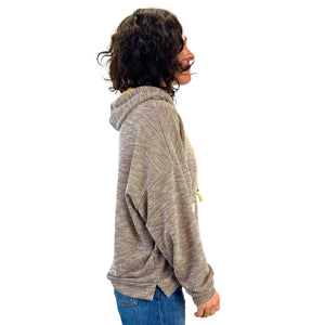 Sea Breeze Hoodie in Pine Cone – profile angle showing relaxed fit, hood down.