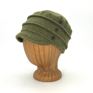 Soho Soft Cap in green kale color, profile view – recycled cotton women's hat
