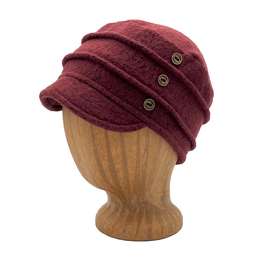 Soho Soft Cap in red marsala color, profile view – recycled cotton women's hat