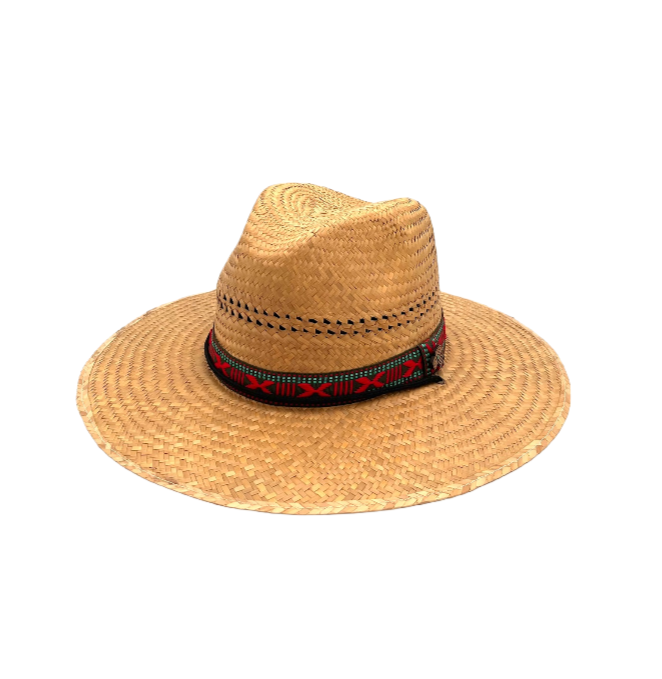 Top view of Sundaze Palm Straw Sun Hat showing handwoven artisan palm design.