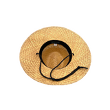 Underside of Sundaze Palm Straw Sun Hat highlighting breathable straw weave and craftsmanship.
