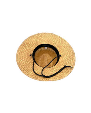 Underside of Sundaze Palm Straw Sun Hat highlighting breathable straw weave and craftsmanship.