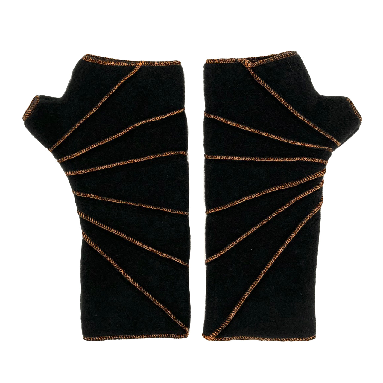 Sunray Wrist Warmers fleece in black limousine colorway front and back view – recycled Polartec wrist warmers