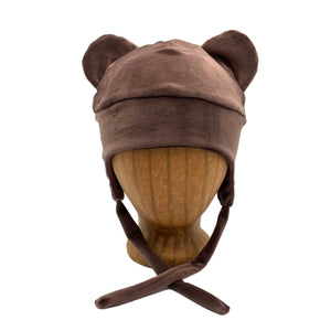 Teddy Kids Beanie – front view showing ultra-soft upcycled velvet, dark chocolate brown color