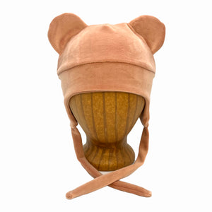 Teddy Kids Beanie – front view showing ultra-soft upcycled velvet, rose colored