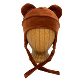 Teddy Kids Beanie – front view showing ultra-soft upcycled velvet, red-orange brown, sienna, pumpkin color.