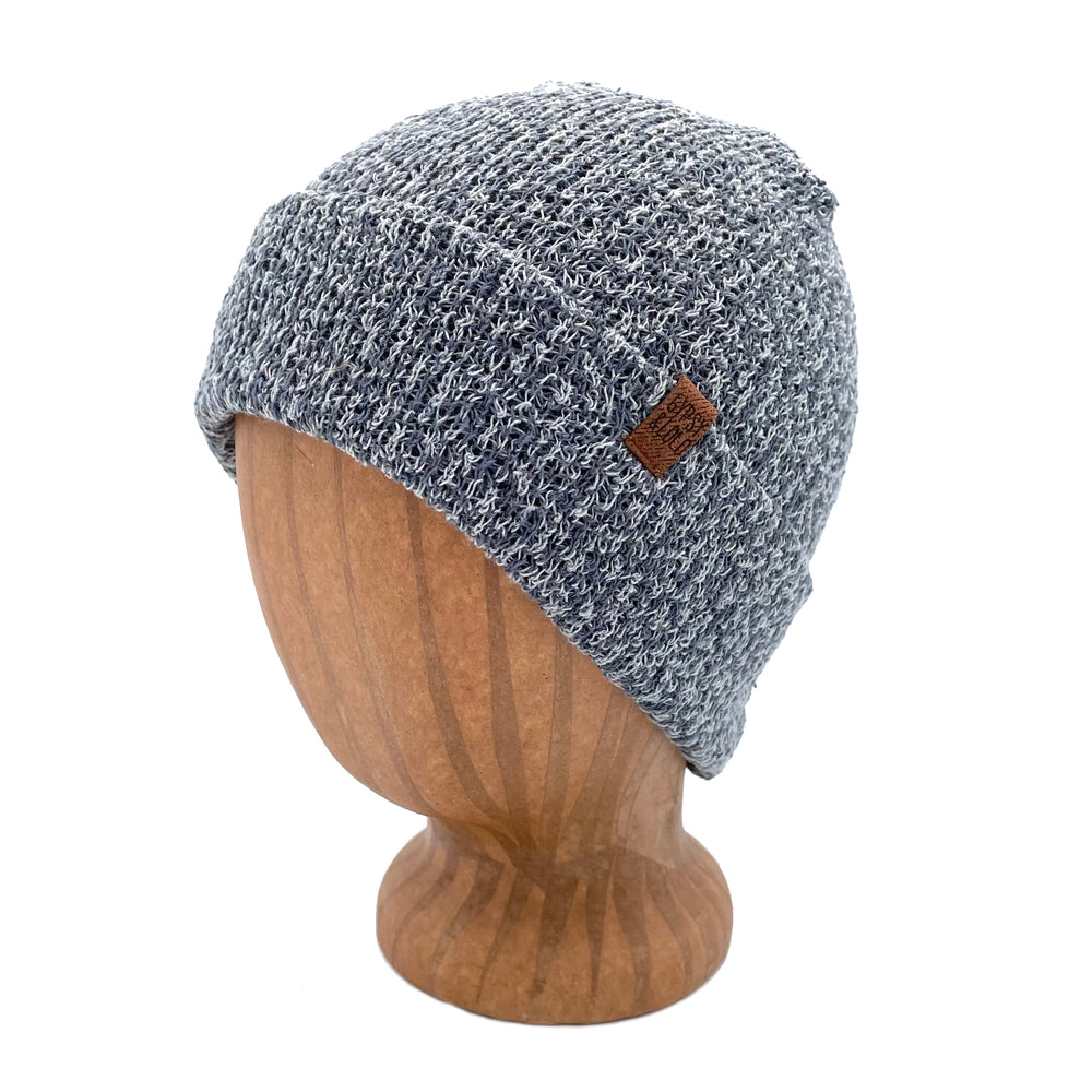 UP Beanie in our Ash color – worn on wooden head block.