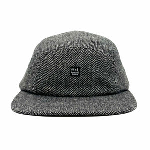 Zig Zag 5 Panel Camp Hat front view – wool herringbone unisex cap