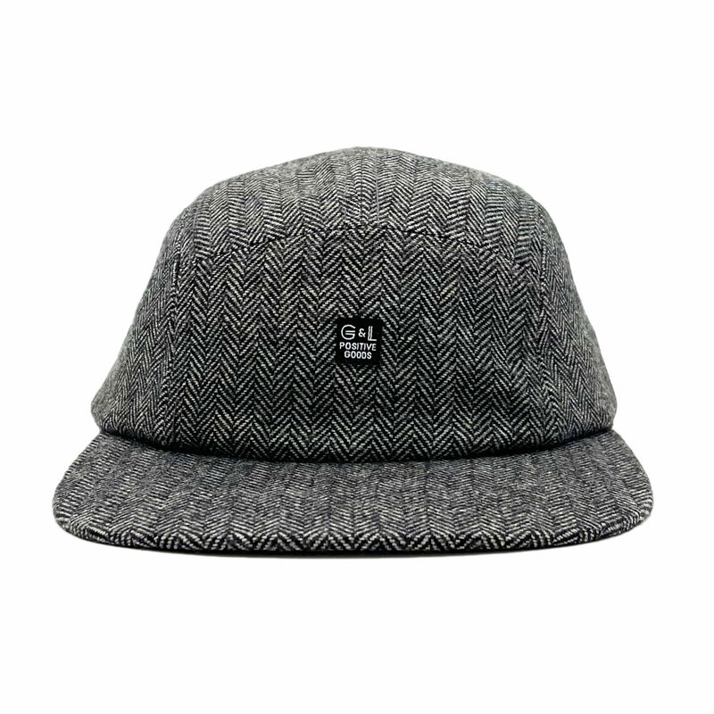 Zig Zag 5 Panel Camp Hat front view – wool herringbone unisex cap