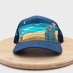 Under brim view of Horizon Trucker Hat – landscape print hat with moisture-wicking- video