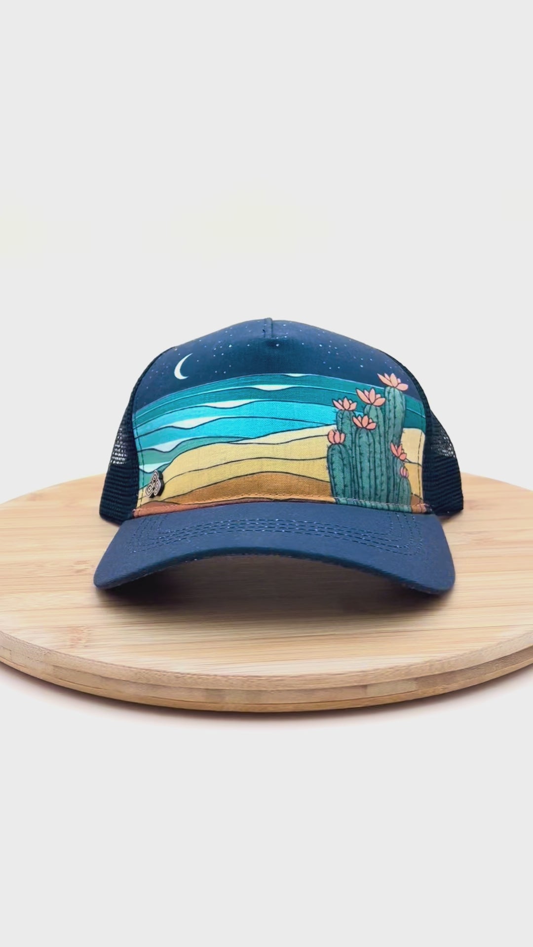 Under brim view of Horizon Trucker Hat – landscape print hat with moisture-wicking- video