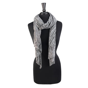 Versatile eco-friendly scarf for women. Made in the USA from upcycled cotton jersey. Shop sustainable scarves. *grey-slub