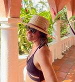 Handmade straw sun hats for women. Provides sun protection.  Adjustable strap. Shop sustainable sun hats and gifts. *cinnamon 