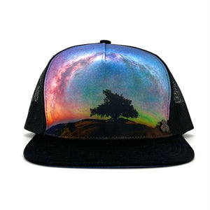 
                
                    Load image into Gallery viewer, Five-panel low-profile graphic print Horizon Galaxy Trucker Hat. Adjustable snap with mesh back. Inspirational quote inside.
                
            