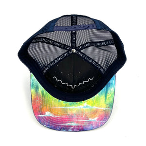 
                
                    Load image into Gallery viewer, Five-panel low-profile graphic print Horizon Rainbow Trucker Hat. Adjustable snap with mesh back. 
                
            