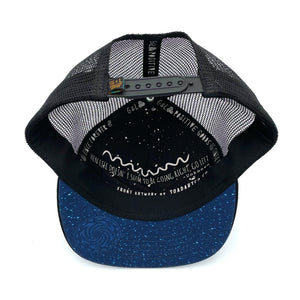 Five-panel low-profile Horizon Spiral Trucker Hat.  Mesh back adjust snap. Inspirational quote inside. One size fits most. 