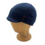 Short brim soft cap for women. Lace trim with coconut shell buttons. Made in USA recycled mill cotton. *dark-navy