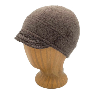 Short brim soft cap for women. Lace trim with coconut shell buttons. Made in USA recycled mill cotton. *earth