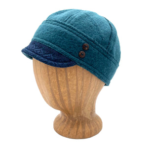 Short brim soft cap for women. Lace trim with coconut shell buttons. Made in USA recycled mill cotton. *pacific