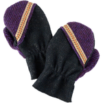Children's mittens with designs. Made in USA from upcycled fabrics. Shop kid's gloves.  *dark purple with orange details
