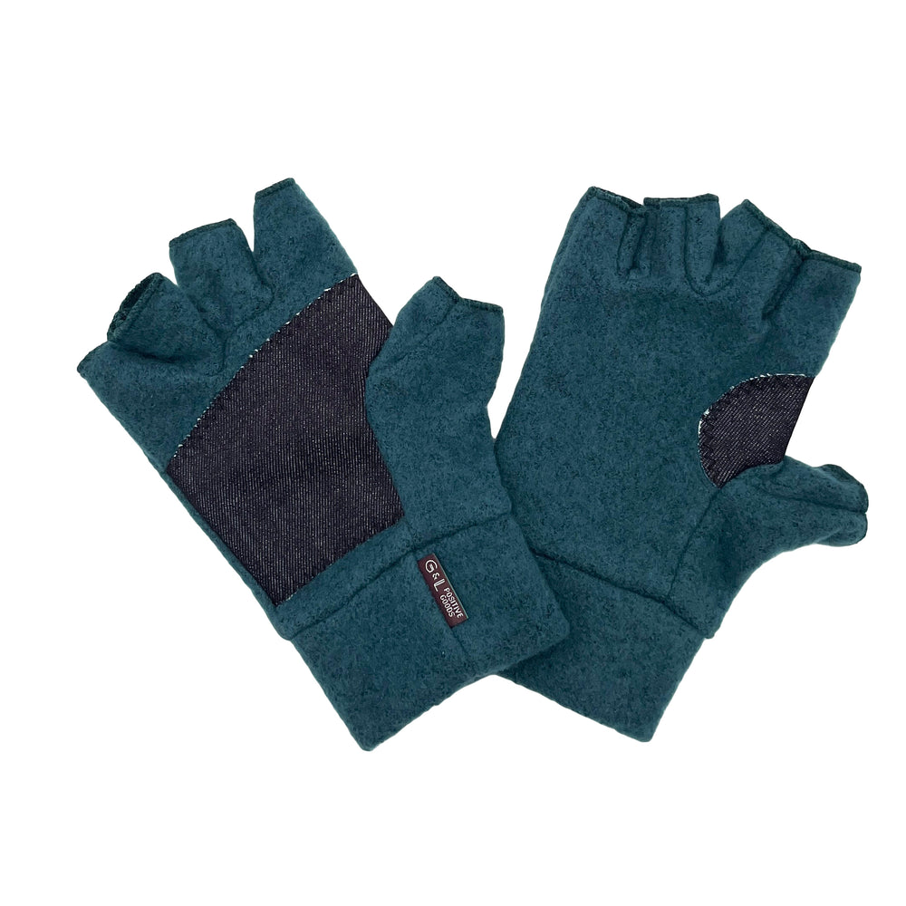 Unisex fingerless gloves made in the USA from plush, brushed cotton. Reinforced durable palms. Shop sustainable *pacific