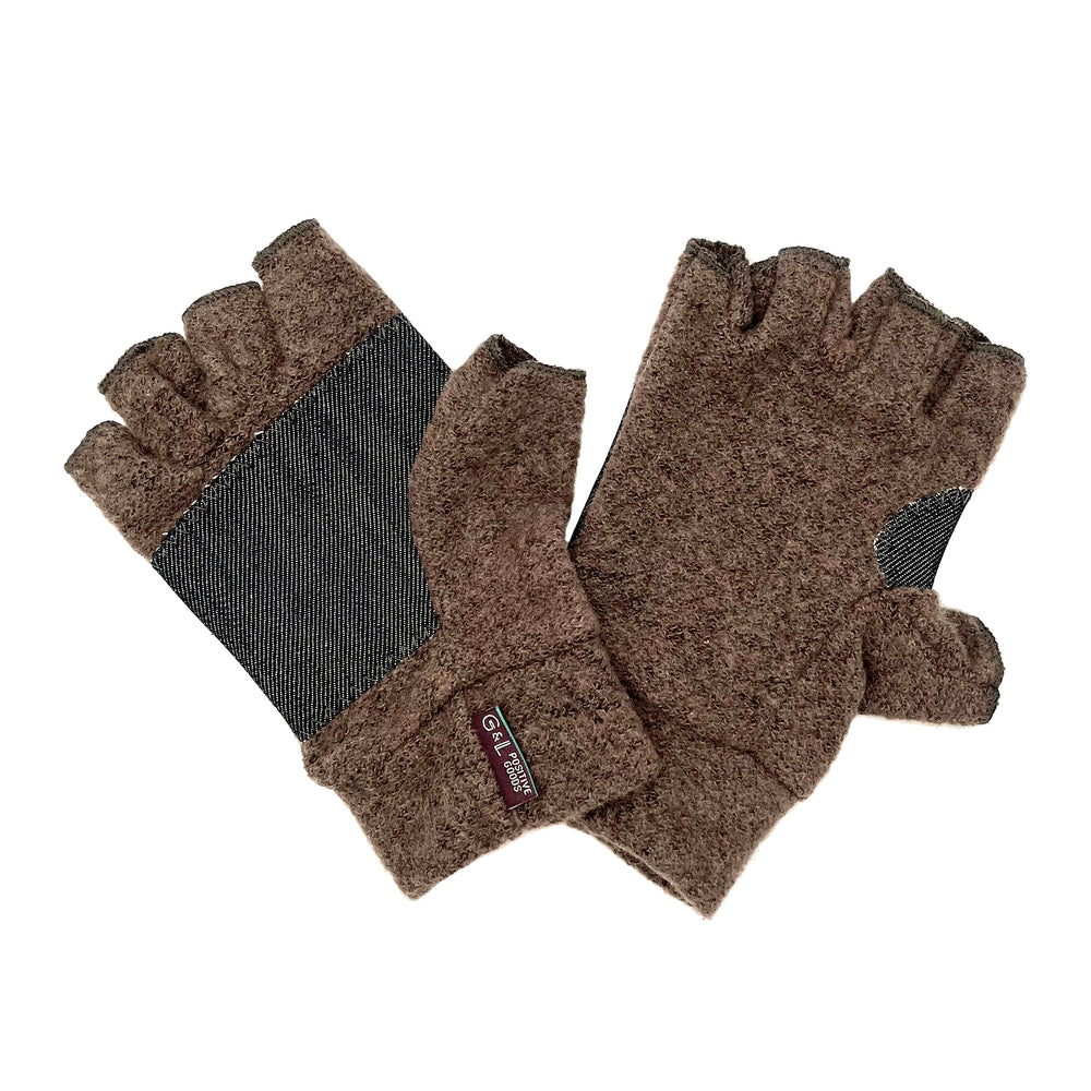 Unisex fingerless gloves made in the USA from plush, brushed cotton. Reinforced durable palms. Shop sustainable. *earth