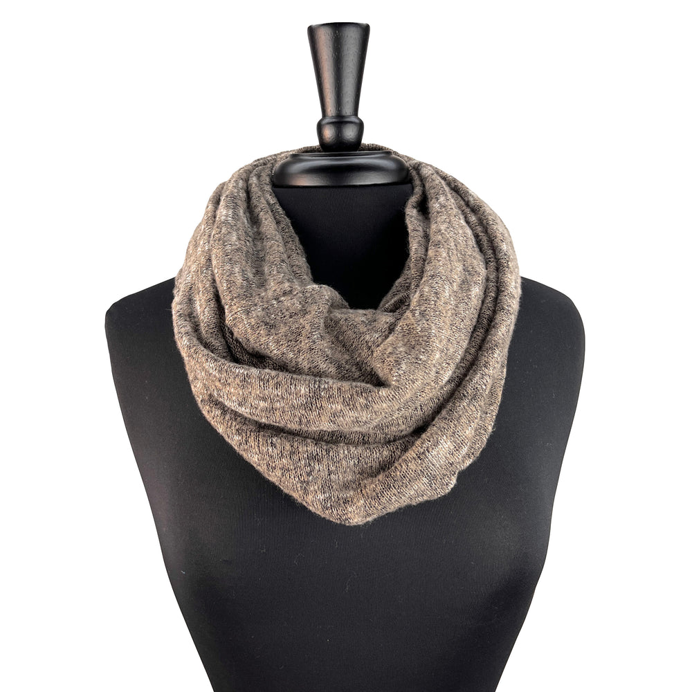Eco-friendly infinity loop scarf. Made in the USA from cotton blend sweater knit fabrics. Shop sustainable *bark