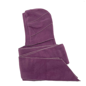 Sustainable scarf for women with built in hood. Made in the USA from upcycled Polartec fleece fabric. *plum wine