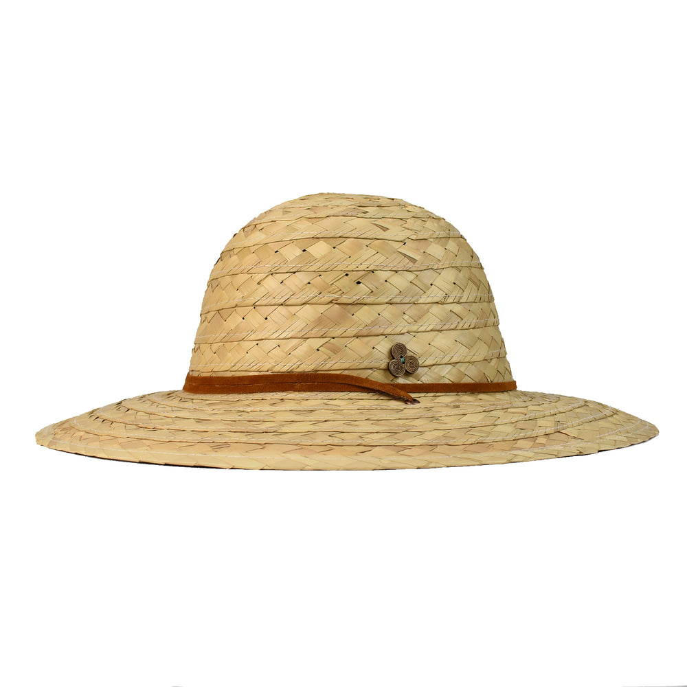 Handwoven palm straw hat for women with wide brim. 