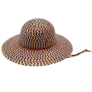 Wide brim handwoven lightweight straw sun hat for women. Two-tone palm straw zig zag pattern. Made in Mexico.