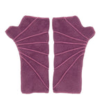 Durable fingerless gloves for women. Contrasting topstitching. Made in the USA from Polartec fleece *plum wine