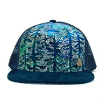 Five-panel low-profile Tree Trucker Hat. Adjustable mesh back. Faux suede visor. Inspirational quote inside. *navy