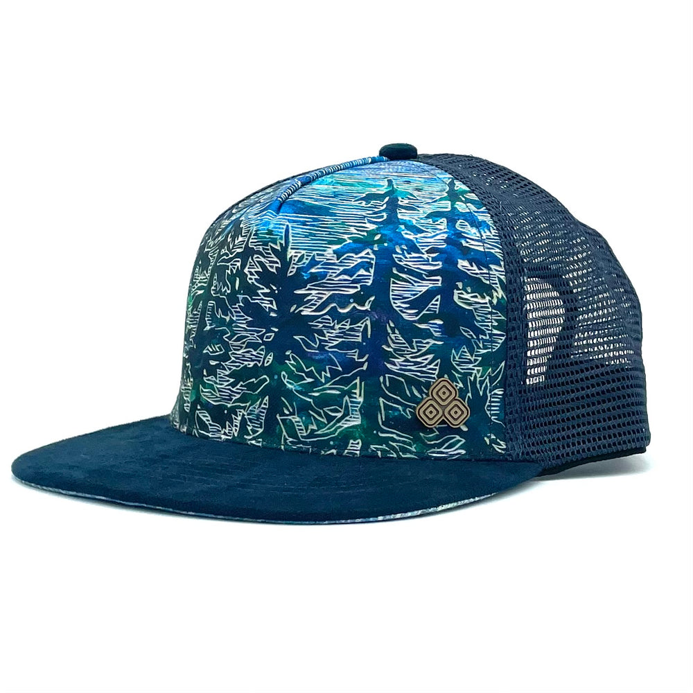 
                
                    Load image into Gallery viewer, Five-panel low-profile Tree Trucker Hat. Adjustable mesh back. Faux suede visor. Inspirational quote inside. *navy
                
            