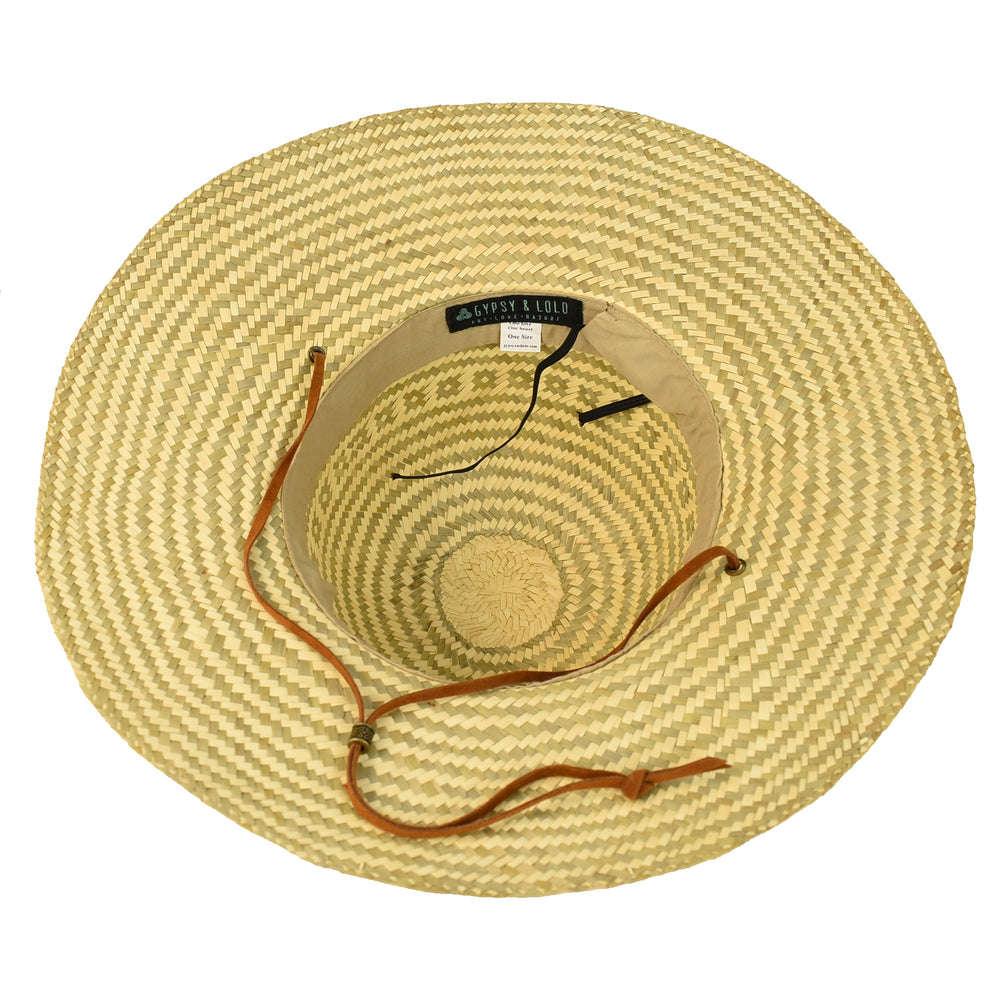 Tulum Women's Mexican palm straw sun hat. 2 tone stripes UV protection, adjustable sweatband. 